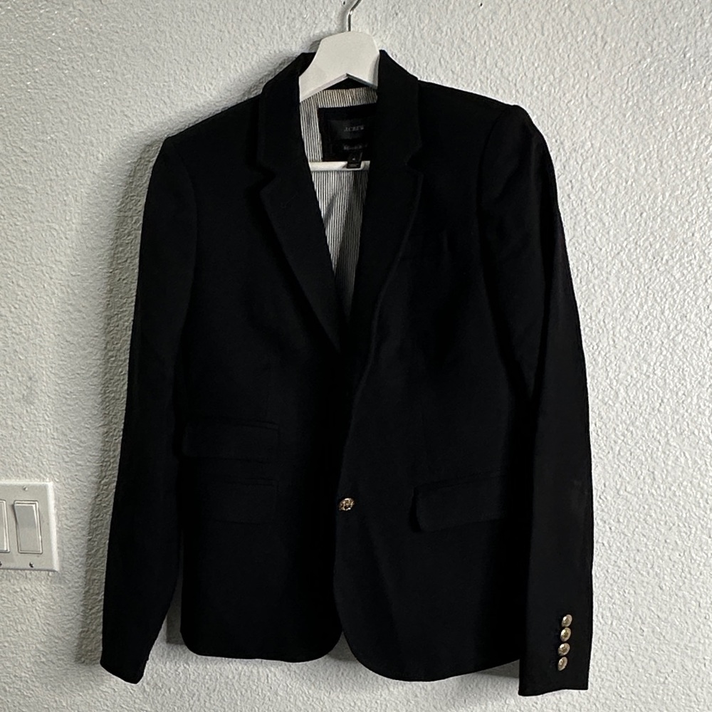 J. Crew Black school boy wool Blazer Gold Buttons size 4 preppy, office, career